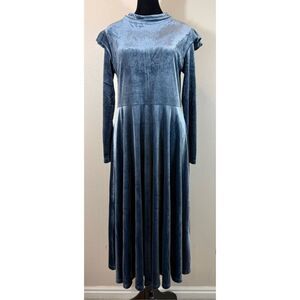 NWOT Ivy City Co. La La Lady Flare Ruffles Blue Velvet Midi Dress Women's XS